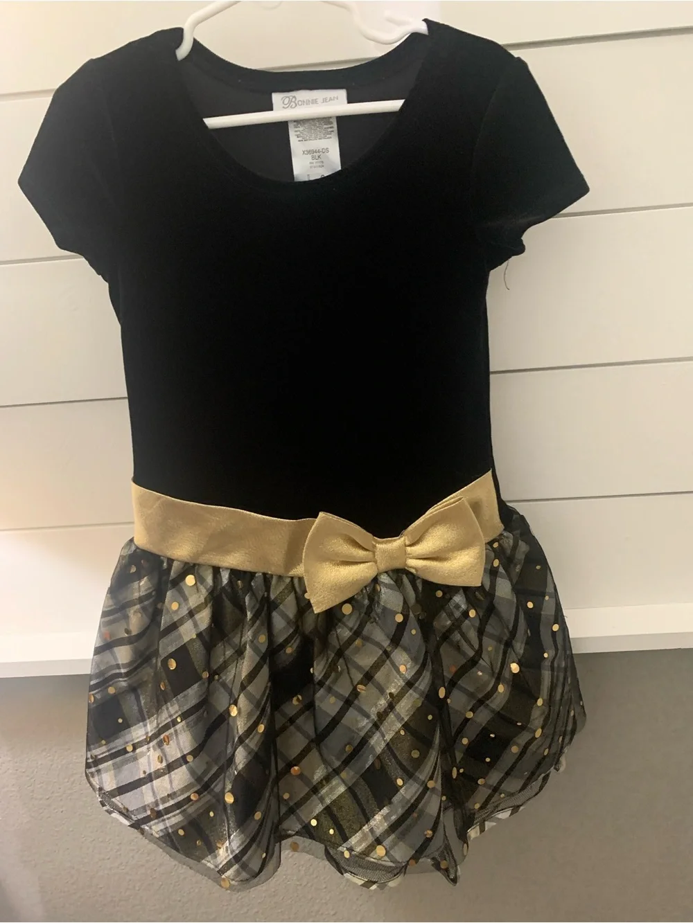 Girls Black and Gold Tulle Party Dress with Bow ( Size 6 )